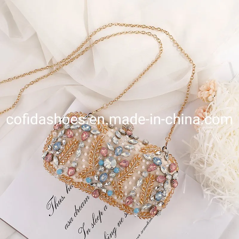 Women Crystal Pearls Clutch Purse Handbag Chain Wedding Evening Party Ladies Bag