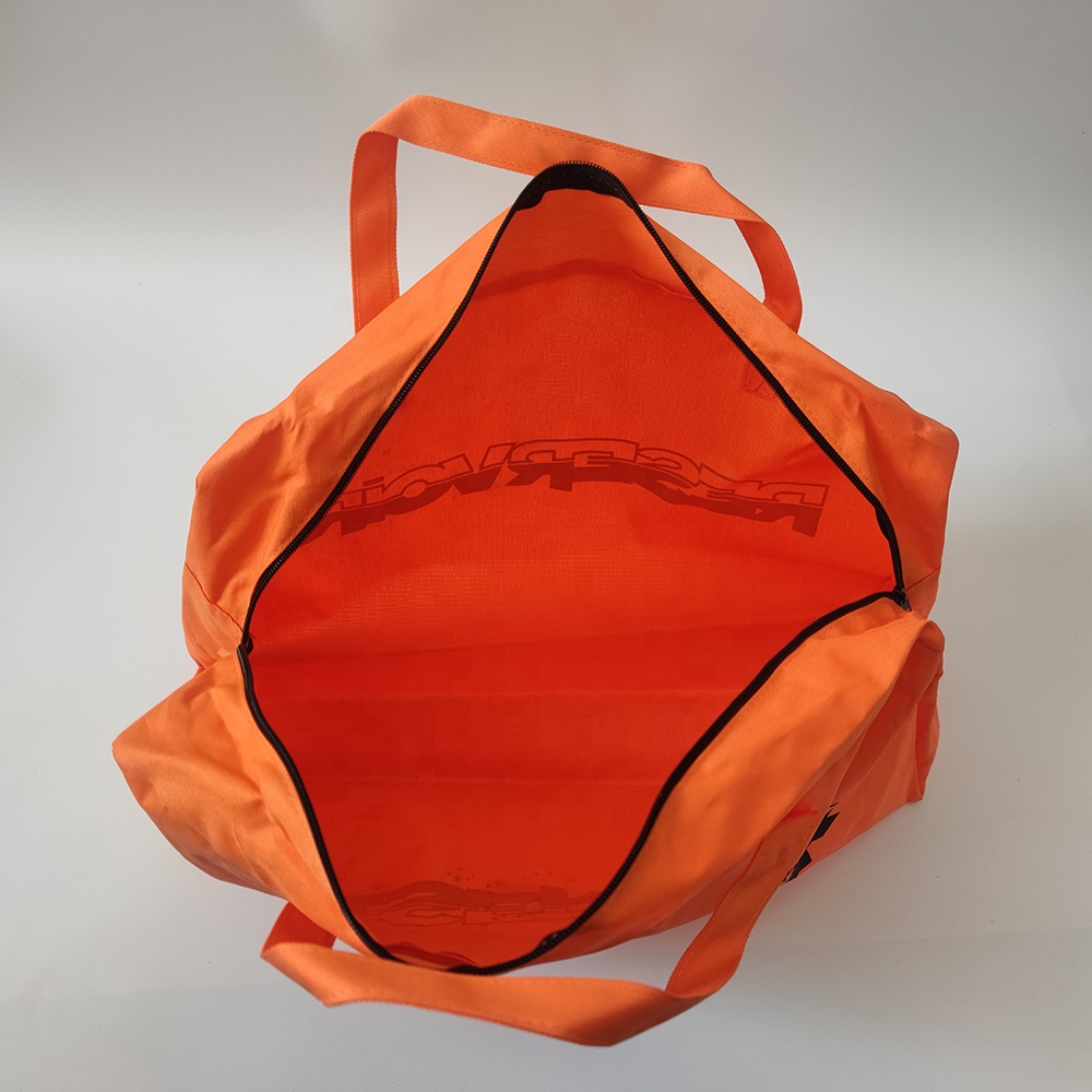 Custom Large Orange 420d 600d Polyester Oxford Tote Zipper Bag Gym Logo Printed Strong Storage Shopping Bag Letter Pattern