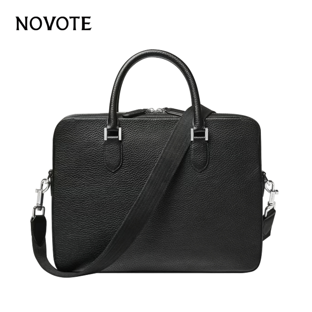 NOVOTE Custom Leather Waterproof Messenger Laptop Briefcase Pebble Pattern 15.5 Inch Portable Shoulder Strap Office Bag
