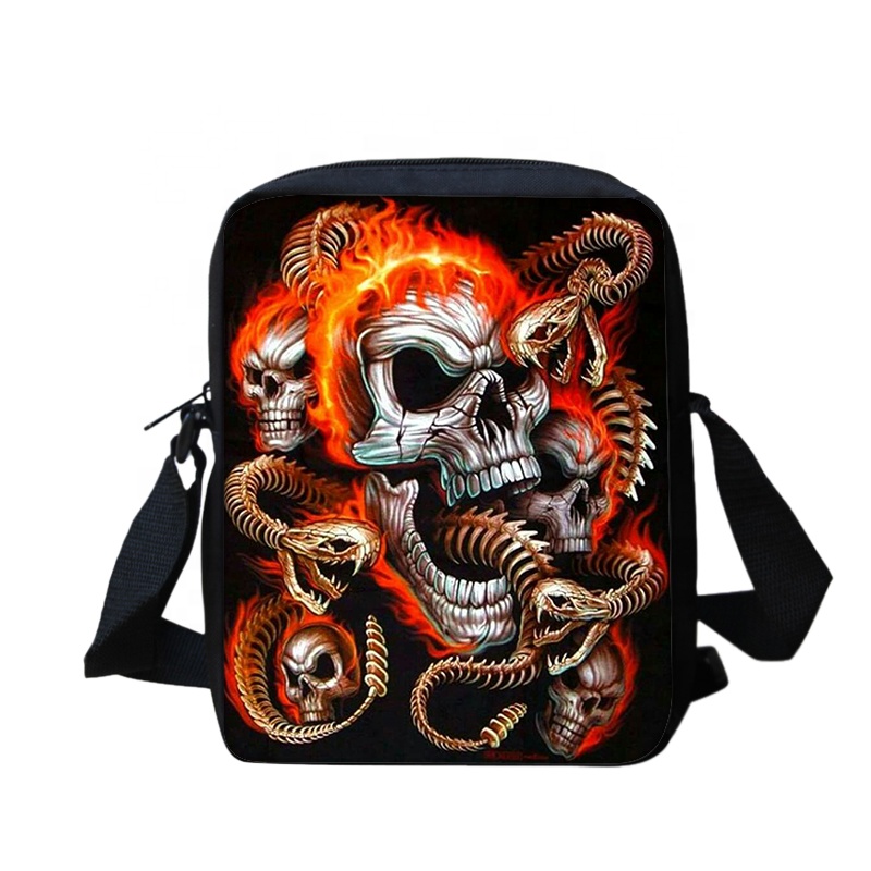 Custom Unisex Skull Crossbody Bag Waterproof Sling Shoulder Bag Casual Small Nylon Messenger Bag