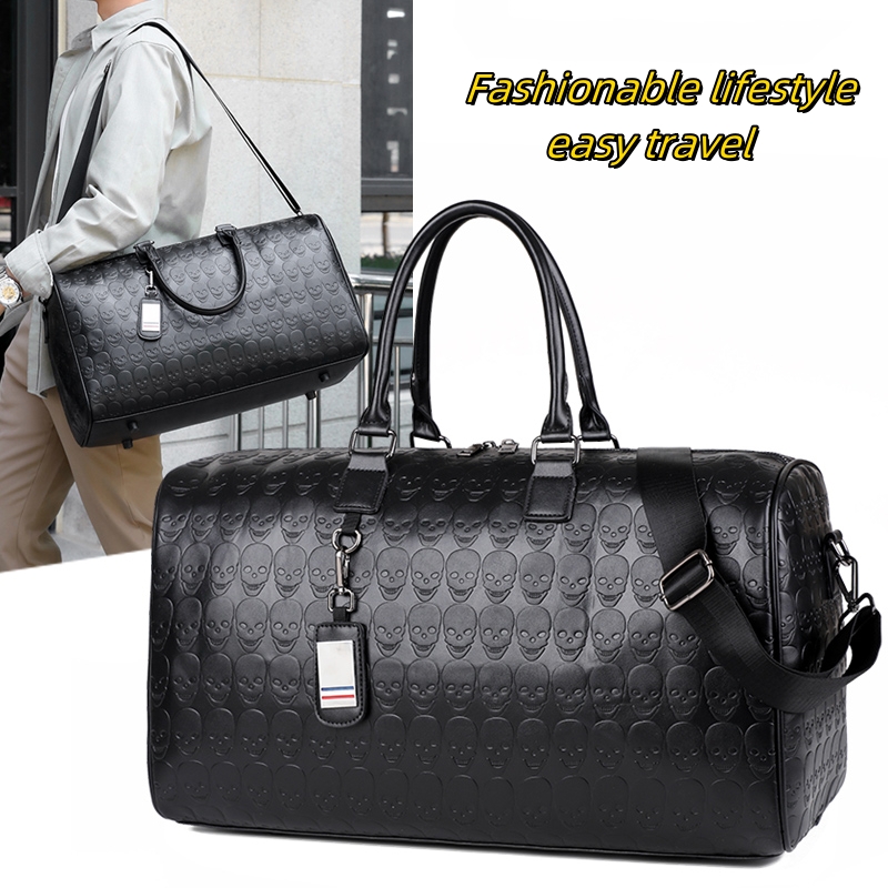 Stylish Fashion Foldable Waterproof PU Leather Unisex Travel Duffel Bag with Zipper Closure for Outdoor Activities and Commuting