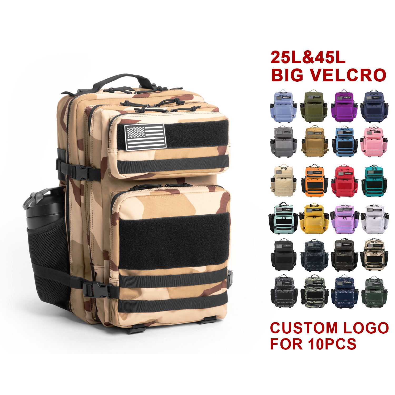 45L 900D Polyester Custom Waterproof Sports Gym Fitness Crossfit Tactical Bags Outdoor Hunting Trekking Tactical Backpack