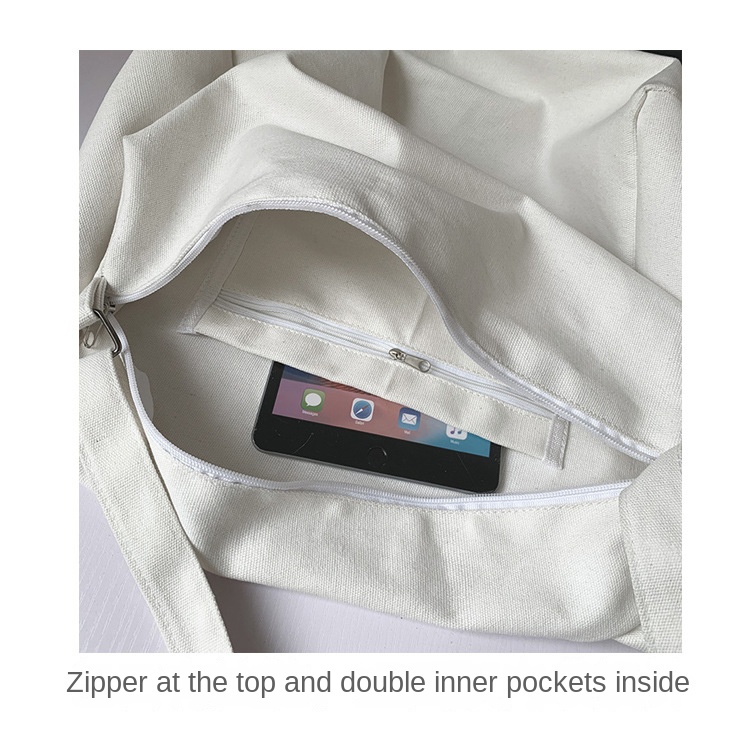 Custom Printed Logo Large Capacity Men's Crossbody Single Shoulder Bag Recycled Ec-friendly Cotton Canvas Book Bag White Black