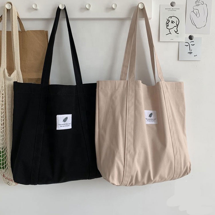 Hot Sale Custom Logo Retro Pure Color Blank Simple Single Shoulder Literary Artistic Cotton Canvas Shopping Tote Bag