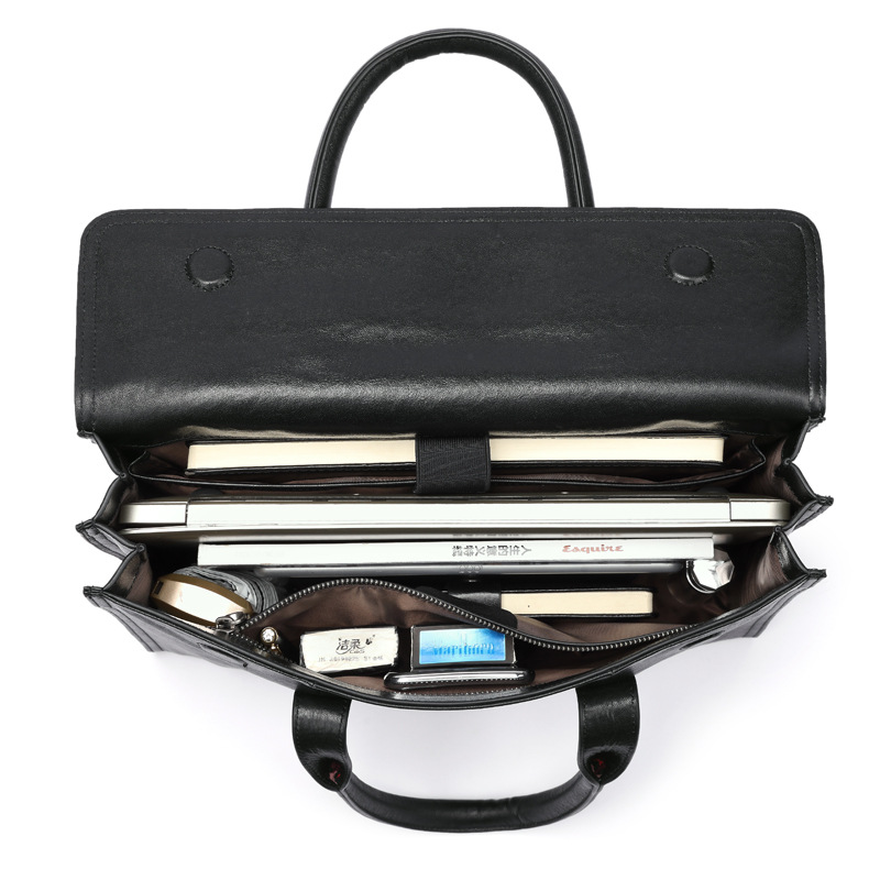 New Men's Genuine Leather Business Briefcase Large-Capacity Laptop Bag Cowhide Office Bag One-Piece Drop-Shipping Model 6798-3