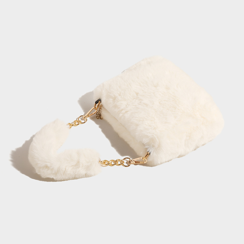 2025 New Fashionable Open-Close Women's Plush Messenger Bag Cute Furry Satchel Shoulder Chain Crossbody Bag