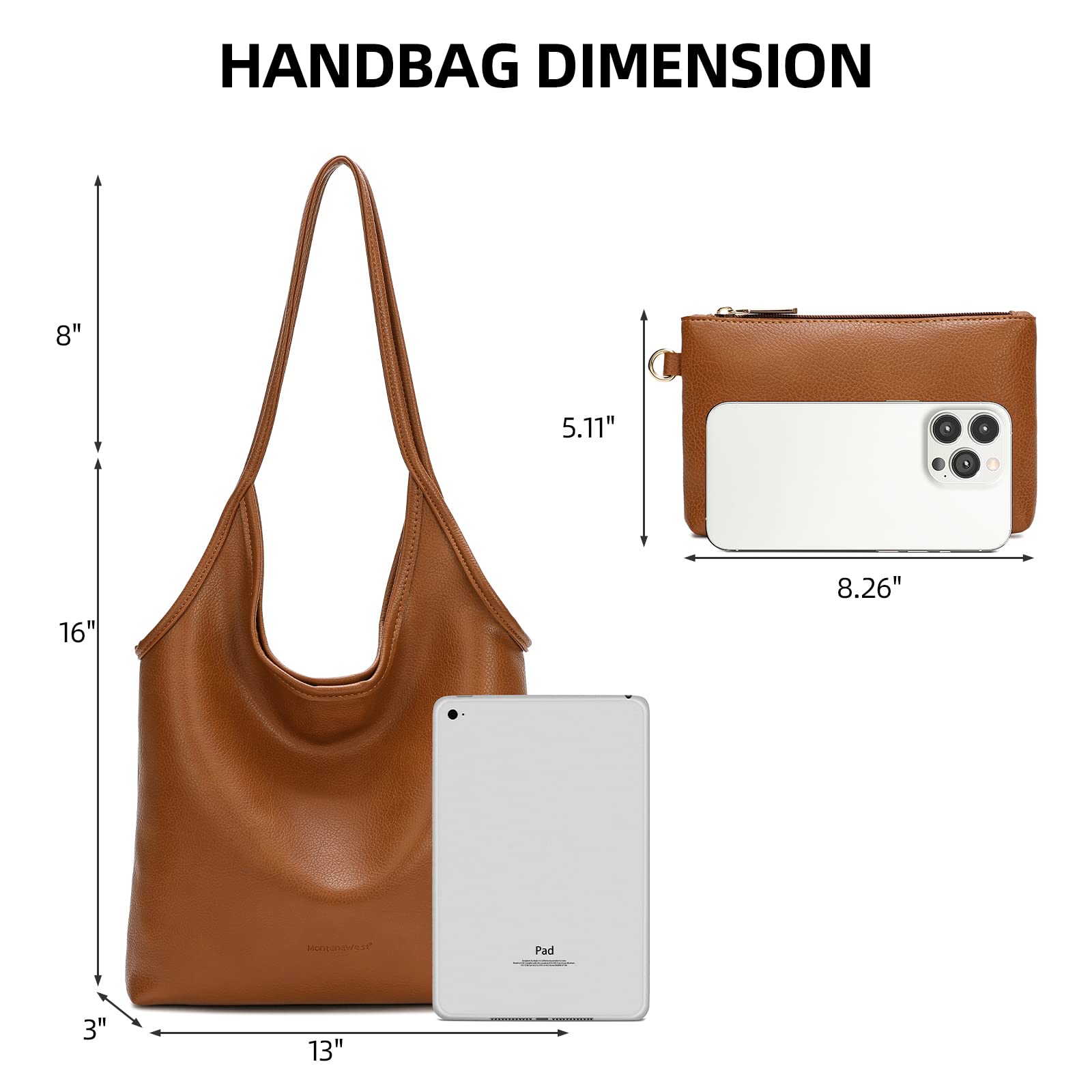 Women's Soft Designer Hobo Shoulder Purses Slouchy Top Handle Handbag with Two Straps Zipper Closure