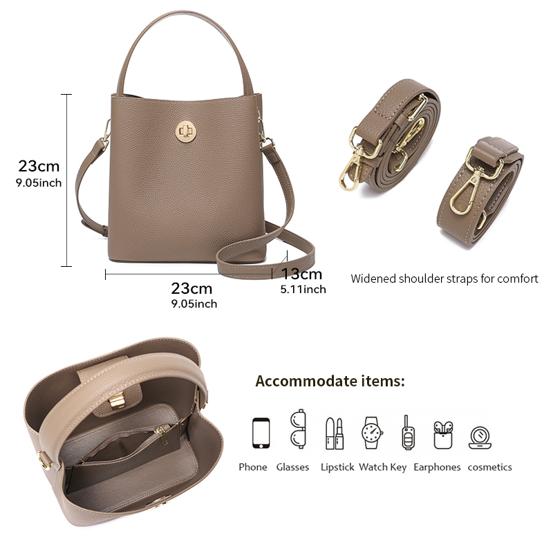 Luxury Designer Brand Women's Bucket Bag High-End Cow Leather Women's Handbag Simple High-End Leather Real Leather Ladies Bag