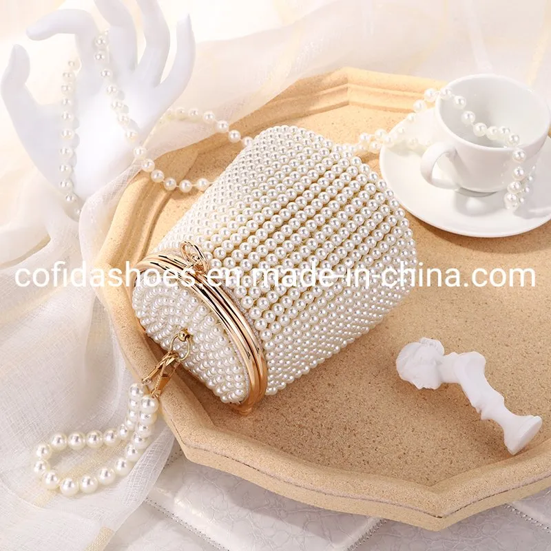 Women Crystal Pearls Clutch Purse Handbag Chain Wedding Evening Party Ladies Bag