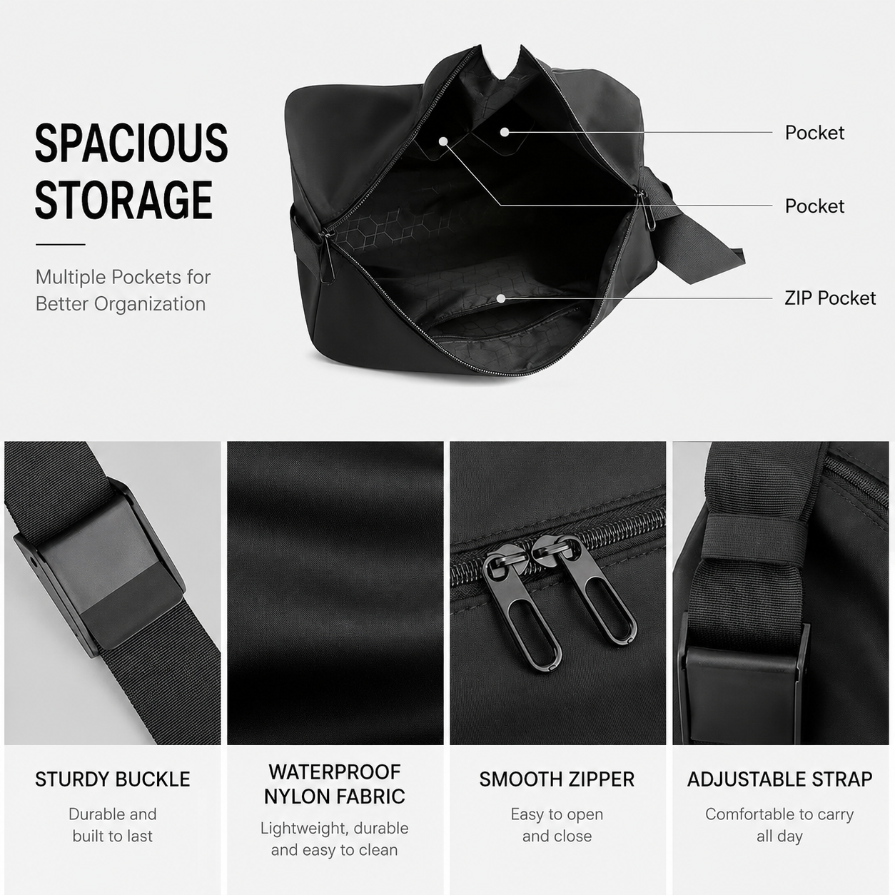 Men's Messenger Crossbody Shoulder Bag Large Sling Pack Waterproof Nylon Fashion Work Business Travel Satchel Purse