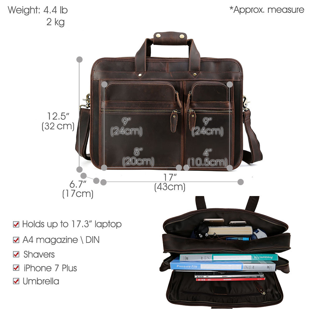 TIDING Hot Sell Large Capacity Vintage Light Brown Retro Crazy Horse Leather Messenger Bag Men's Laptop Briefcase Bag