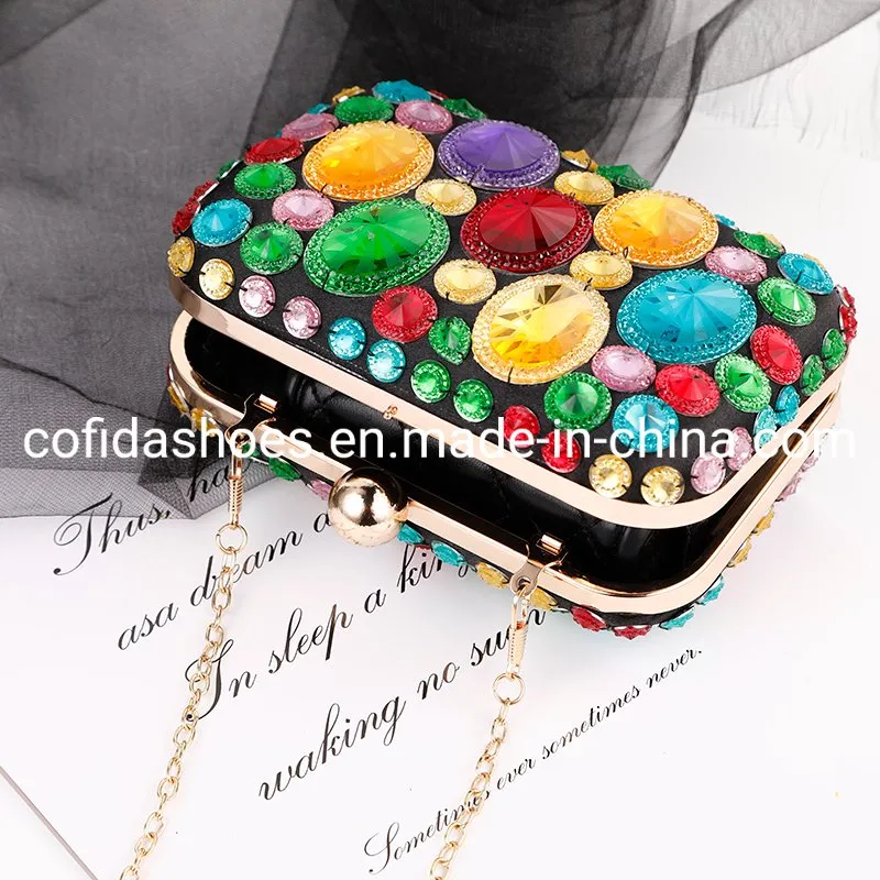 Women Crystal Pearls Clutch Purse Handbag Chain Wedding Evening Party Ladies Bag