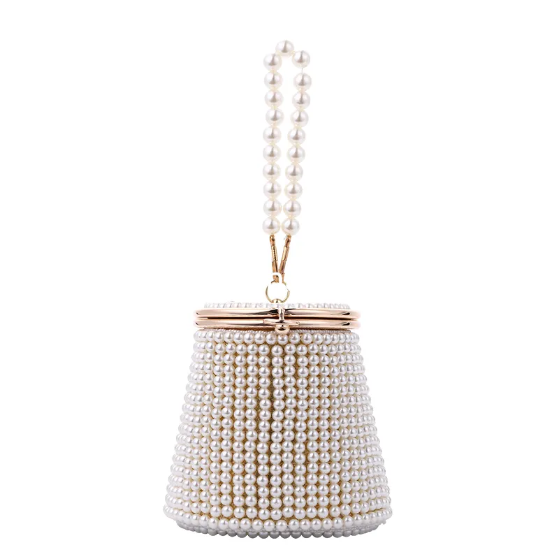 Women Crystal Pearls Clutch Purse Handbag Chain Wedding Evening Party Ladies Bag