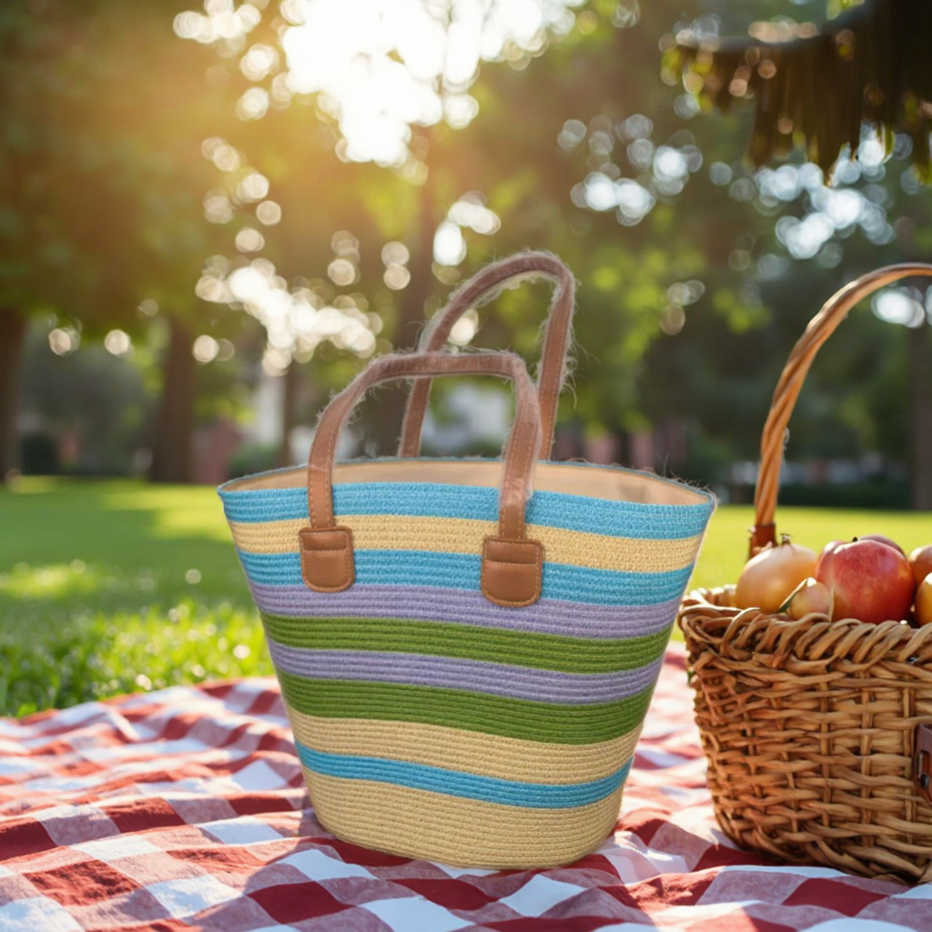 2025 Women's Large Capacity Woven Straw Shoulder Bag Two Straps Fashionable Beach Bag Featuring Zipper Closure Portable