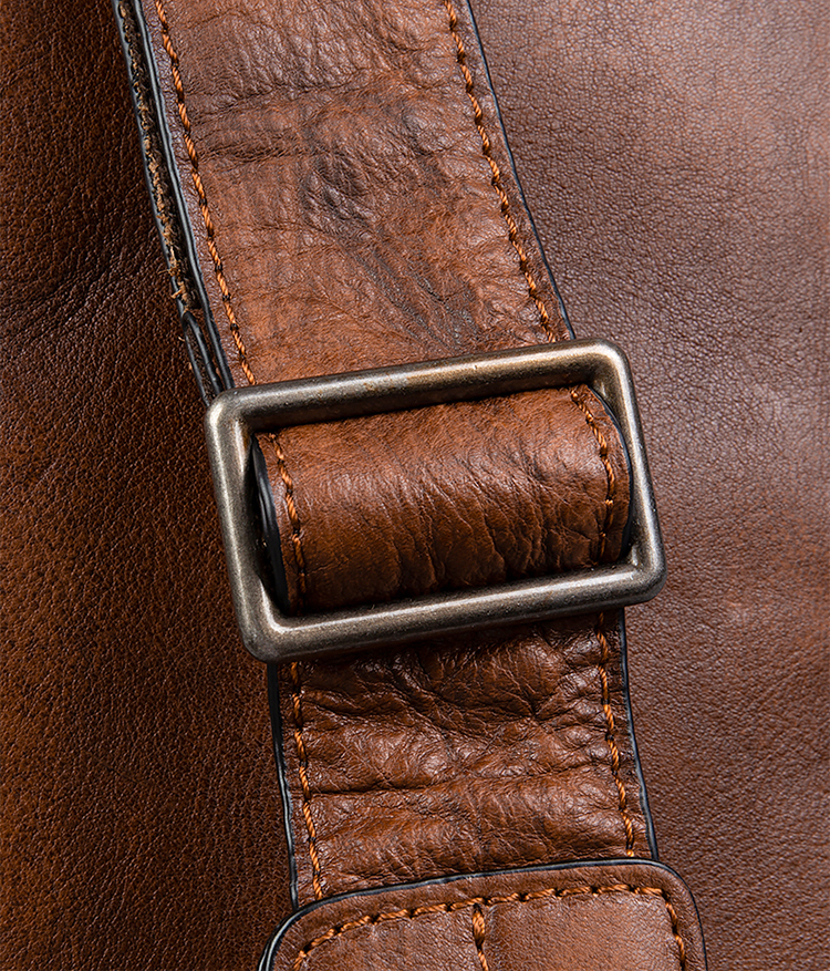 Men's Vintage Fashion Sports Crossbody Shoulder Chest Bag Genuine Leather Vegetable Tanned Double Zipper Durable Large Capacity