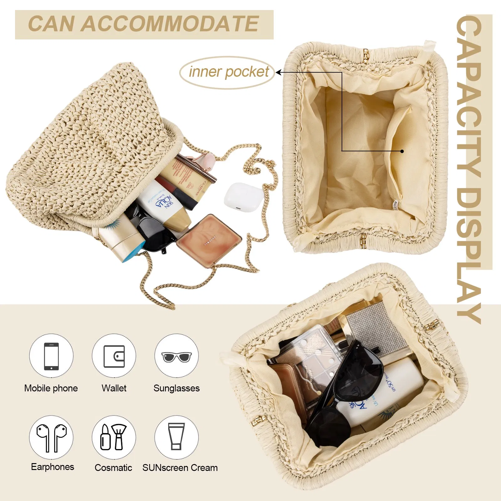 Straw Clutch Purses for Women Woven Boho Pouch Beach Bags