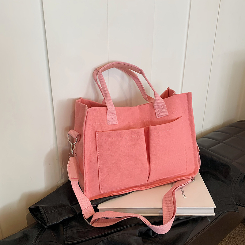 Huimei New Popular Splicing New Fashionable Broadband Crossbody Canvas Shopping Tote Bag Simple Hand-held Bucket Bag