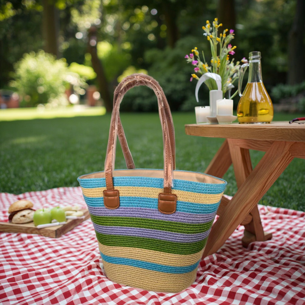 2025 Women's Large Capacity Woven Straw Shoulder Bag Two Straps Fashionable Beach Bag Featuring Zipper Closure Portable