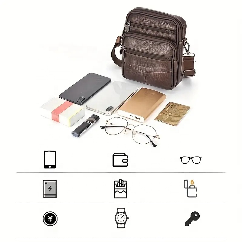 Men&amp;#39;s Genuine Leather Crossbody Bag Business Messenger Side Shoulder Bag Casual for Men Gifts