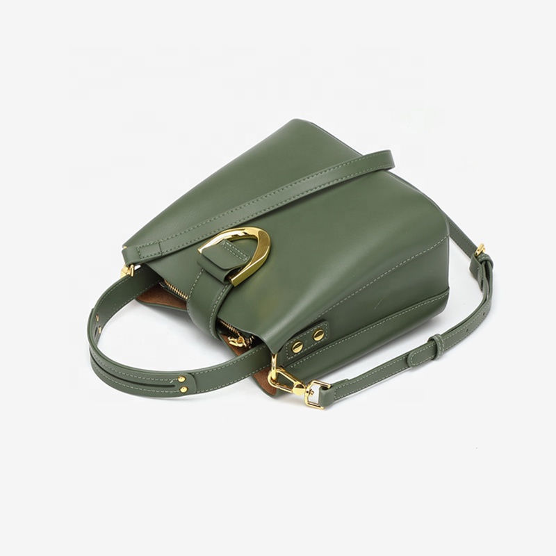 Trendy Cowhide Leather Handbags for Women Luxury Minimalist Crossbody Bucket Bag with Gold Hardware Lock Female Shoulder Tote