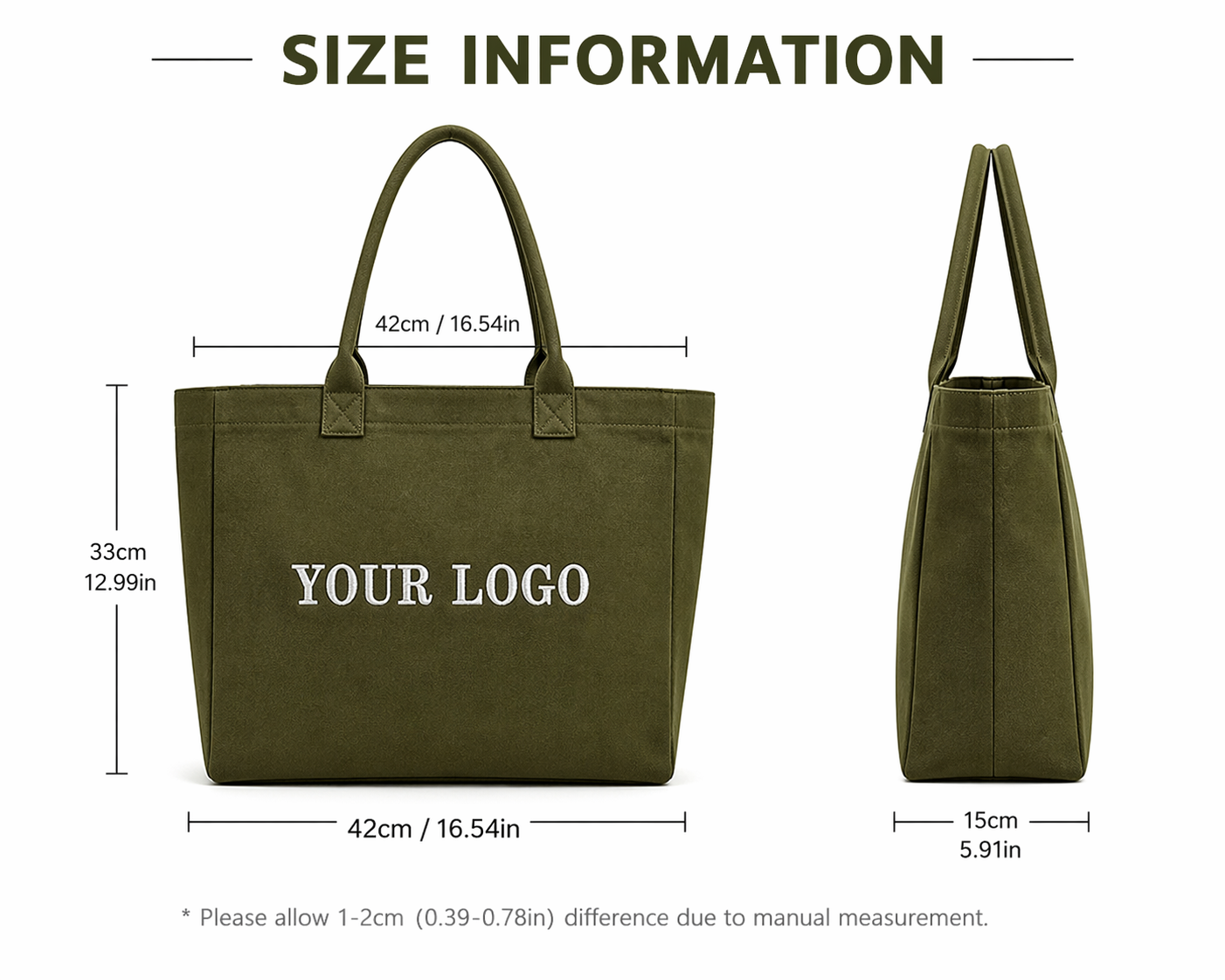 Custom Embroidery Canvas Tote Bag Large Capacity Cotton Shopping Bag Wide Strap Eco Friendly Reusable Grocery Beach Tote