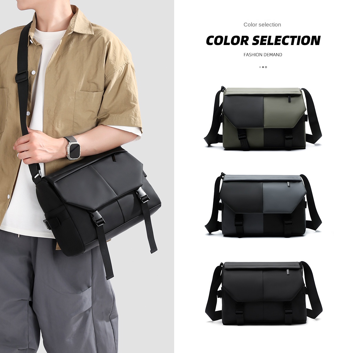 2025 New High-End Brand Crossbody Messenger Bag for Men Fashionable Waterproof Nylon Satchel 12inch for Student Workwear