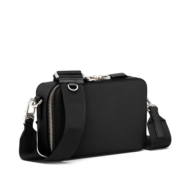 Custom Logo Black PU Saffinao Leather Casual Men Mini Crossbody Sling Sports Bagpack Shoulder Letter Messenger Bags