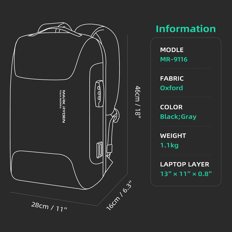 Mark Ryden Wholesale Newest Stylish Men Travel Laptop Backpack School Bags Luxury Backpack Mochila De Viaje Mochila Viaje MR9116