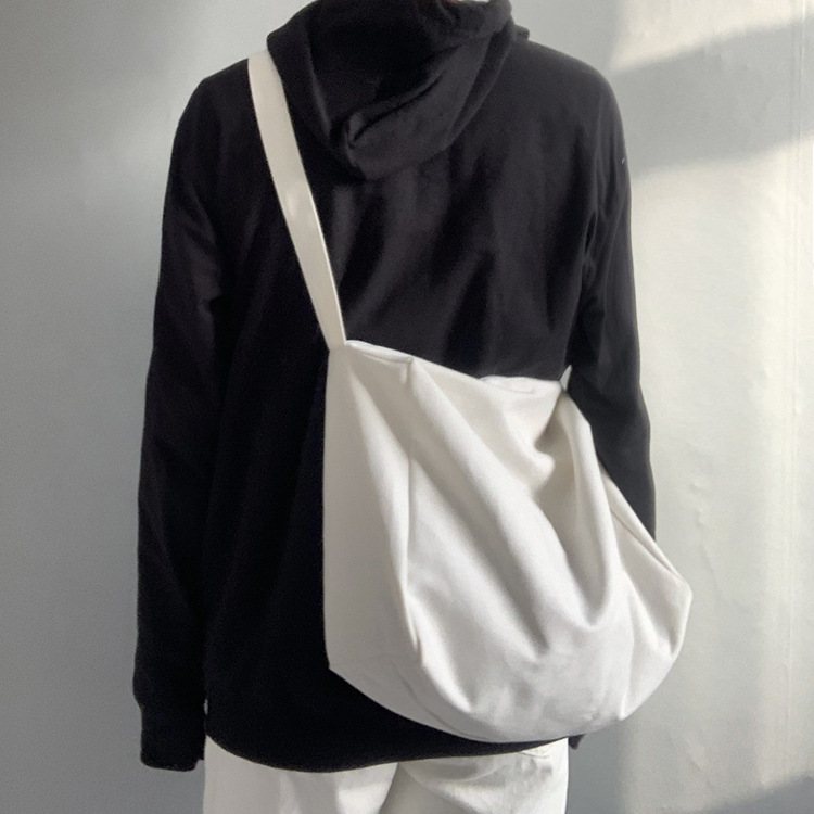 Custom Printed Logo Large Capacity Men's Crossbody Single Shoulder Bag Recycled Ec-friendly Cotton Canvas Book Bag White Black