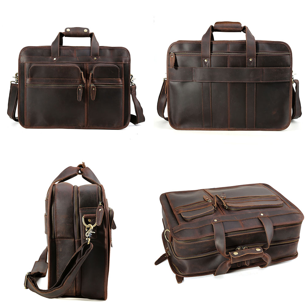 TIDING Hot Sell Large Capacity Vintage Light Brown Retro Crazy Horse Leather Messenger Bag Men's Laptop Briefcase Bag