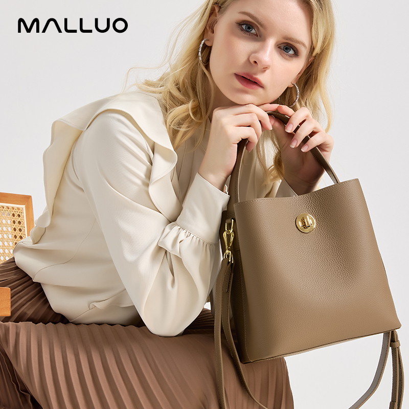 Luxury Designer Brand Women's Bucket Bag High-End Cow Leather Women's Handbag Simple High-End Leather Real Leather Ladies Bag