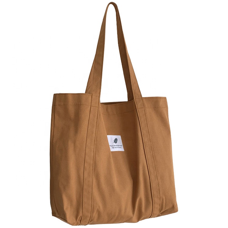 Hot Sale Custom Logo Retro Pure Color Blank Simple Single Shoulder Literary Artistic Cotton Canvas Shopping Tote Bag
