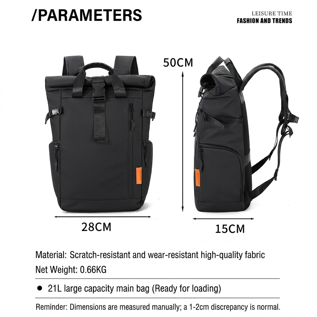 Unisex Large Capacity Roll Top Laptop Backpack Custom Waterproof Anti-theft Outdoor Travel Business Backpack