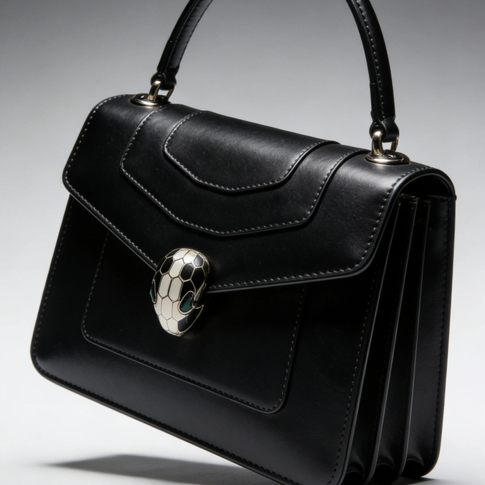 Factory Direct Premium Leather Women's Retro Structured Satchel Bag Elegant Snake-Emblem Lock Top Handle Purse