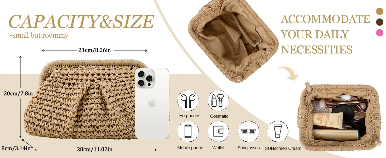 Straw Clutch Purses for Women Woven Boho Pouch Beach Bags