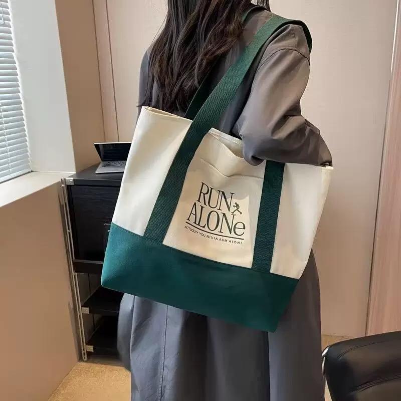 Custom Tote Bag with Logo Printing Blank Pocket and Shoulder Length Handle Medium Cotton Canvas Tote Bag with Ribbon Rope