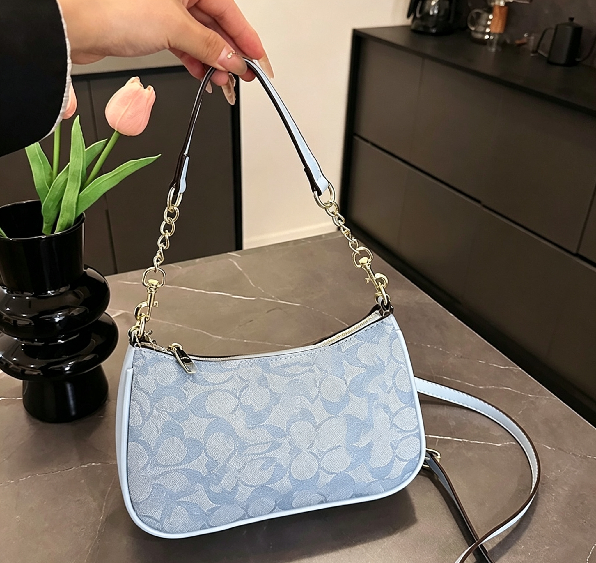 New Fashion Vintage Women's PU Leather Waterproof Zipper Crescent Underarm Bag Bohemian Casual Chain High Shoulder Hobo Handbags