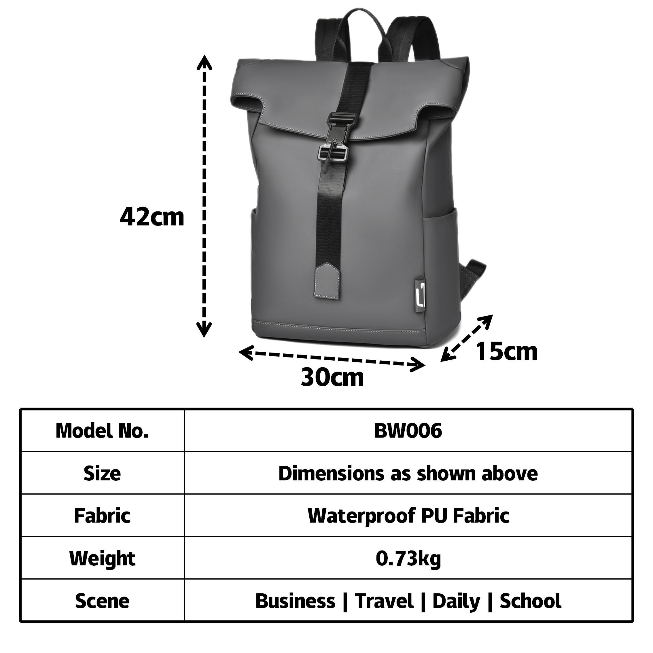 Trendy Unisex Large Roll Top Laptop Backpack Waterproof PU Polyester Lining Leisure Daily Use School College Students Teenagers