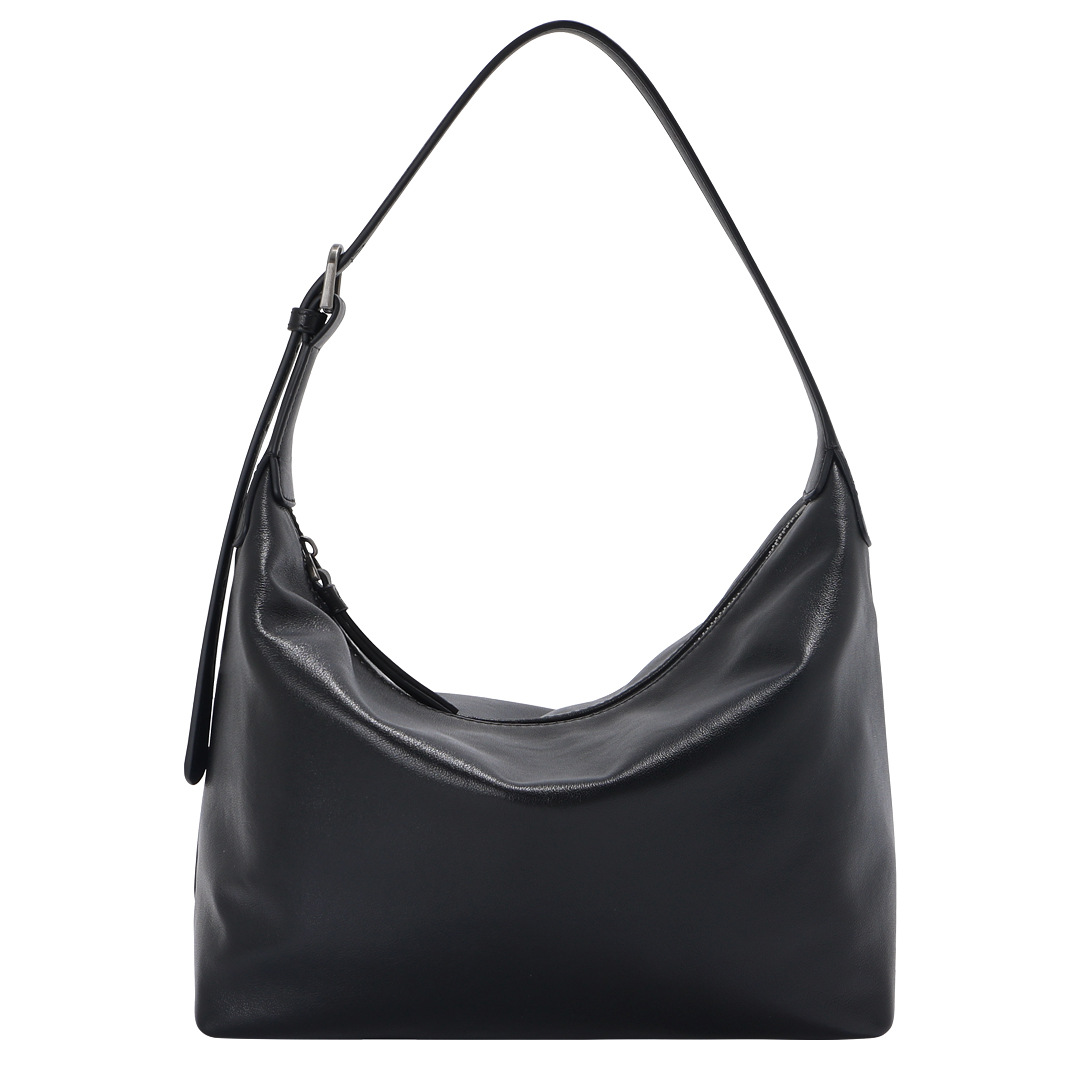New Large Capacity Genuine Cowhide Hobo Tote Bag for Women Zip Vegetable Tanned First Layer Armpit Crossbody Bag Dumpling