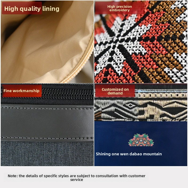 2025 Factory Direct Order Special Ethnic Style Embroidered Canvas Waterproof Multifunctional Briefcase Handheld Document Bag