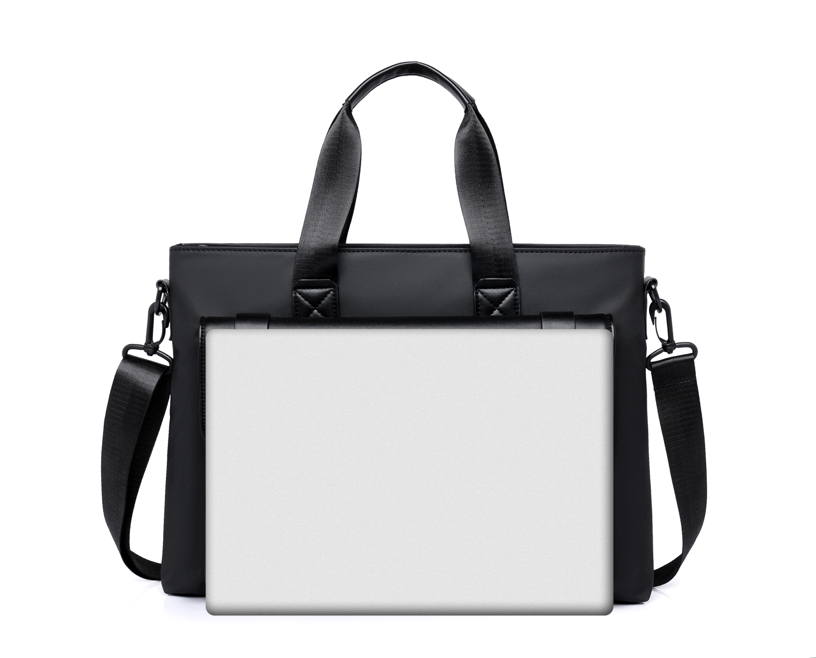 Premium Black Business Laptop Tote Bag Water Resistant Zipper Closure Briefcase with Shoulder Strap for Men