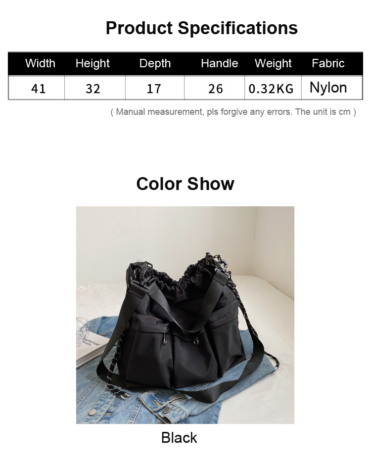 New Trendy Nylon Handbag Korean Large Capacity Simple Shoulder Tote Cross Body Bag Versatile Casual Out Going Women