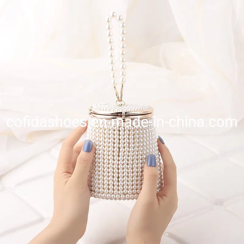Women Crystal Pearls Clutch Purse Handbag Chain Wedding Evening Party Ladies Bag