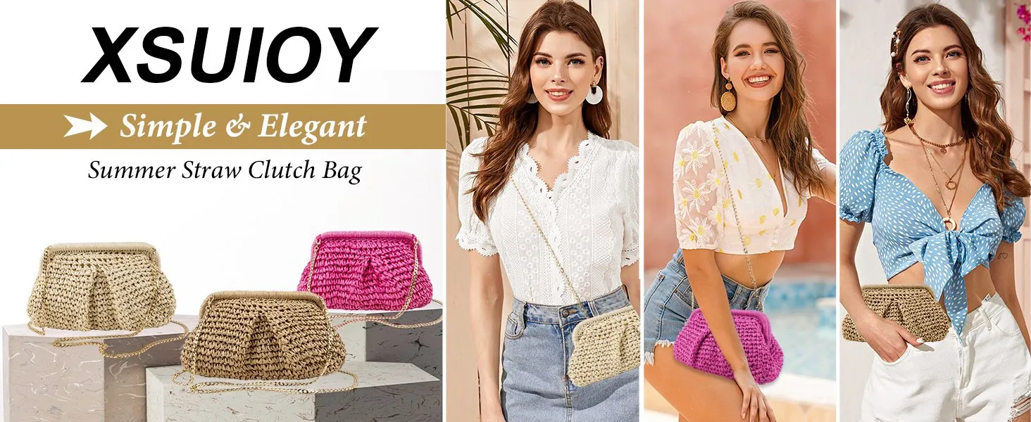 Straw Clutch Purses for Women Woven Boho Pouch Beach Bags