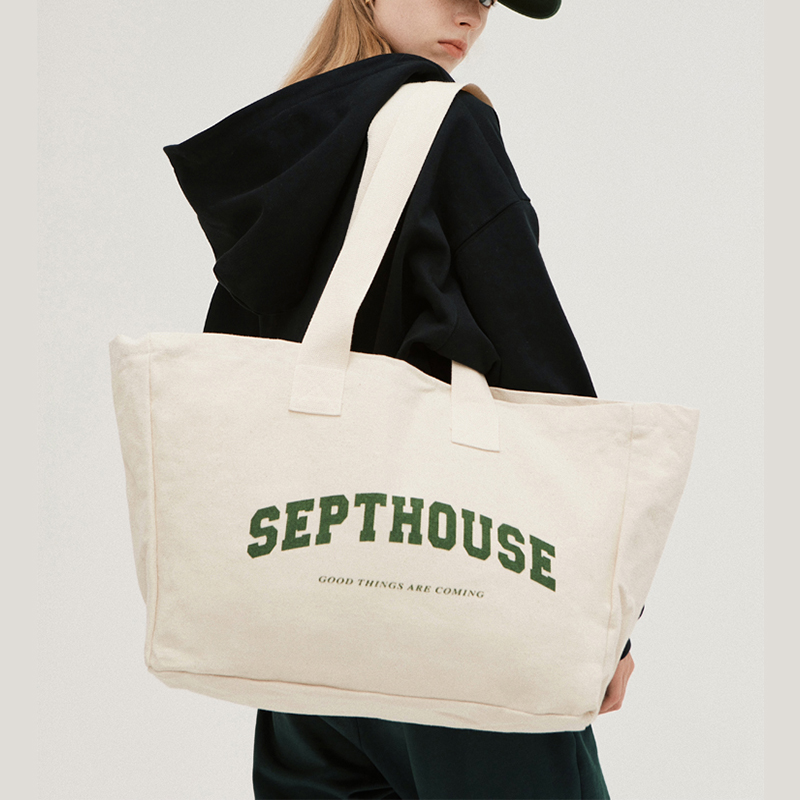 Reusable Customized Letter Logo Printed Shopping Cotton Canvas Active Lifestyle Tote Bag For Shopping