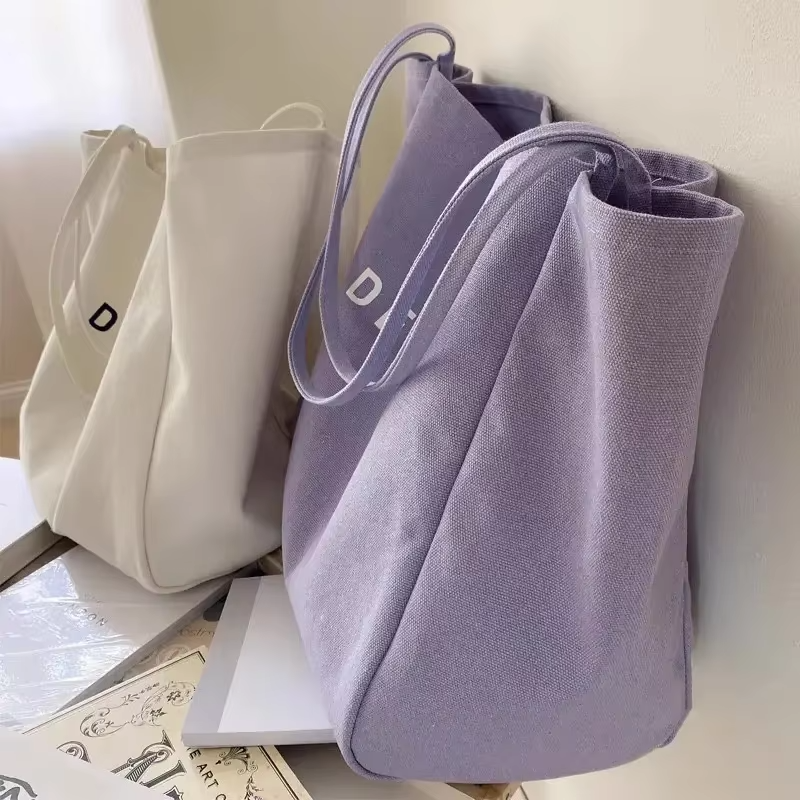 Large Capacity Causal Reusable Solid Color Cotton Shopping Bag Eco-friendly Canvas Tote Bag With Custom Printing Logo