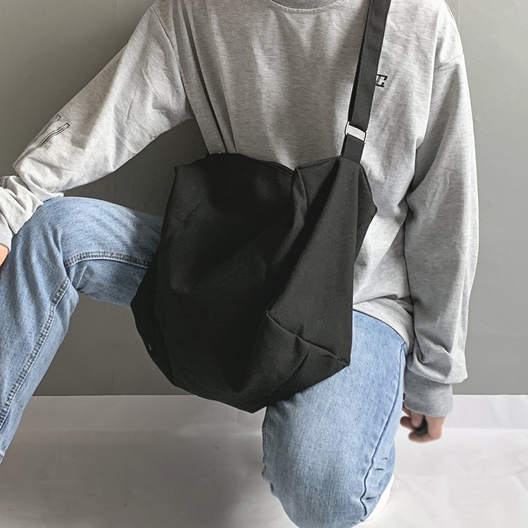 Custom Printed Logo Large Capacity Men's Crossbody Single Shoulder Bag Recycled Ec-friendly Cotton Canvas Book Bag White Black