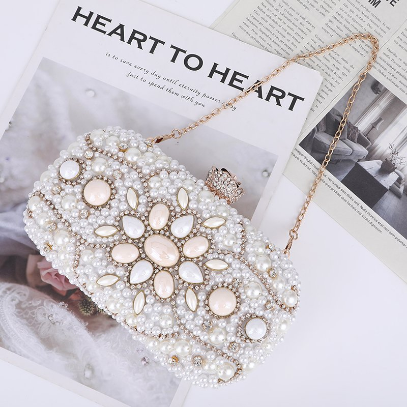 Women Crystal Pearls Clutch Purse Handbag Chain Wedding Evening Party Ladies Bag