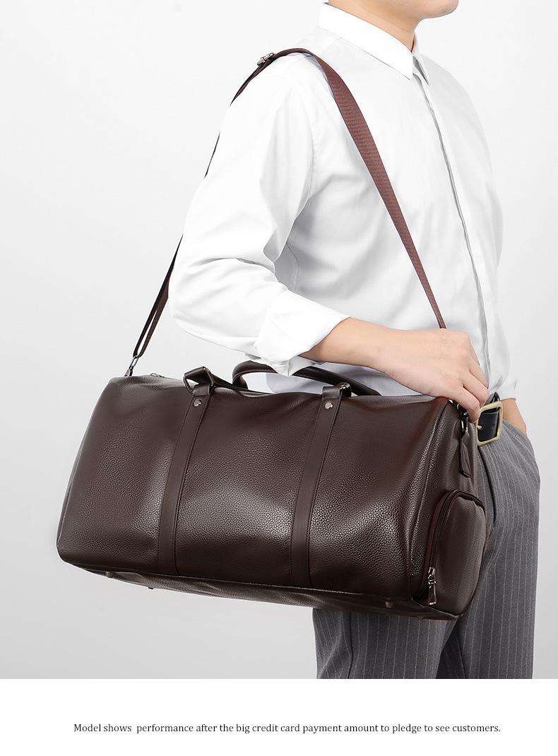 Customized Vegan Pebble Texture Leather Travel Weekender Overnight Duffel Bag