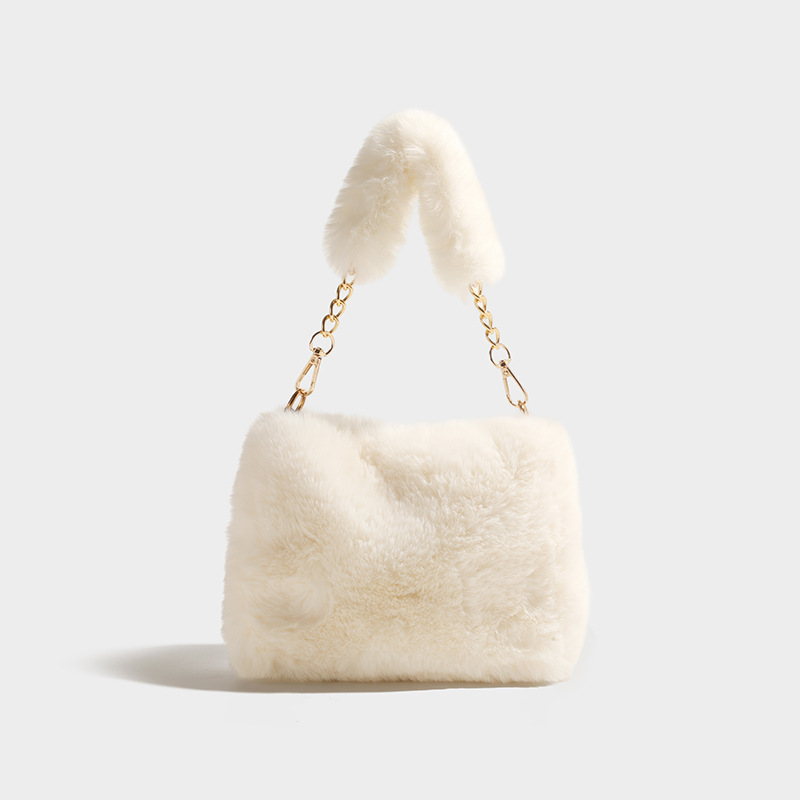 2025 New Fashionable Open-Close Women's Plush Messenger Bag Cute Furry Satchel Shoulder Chain Crossbody Bag